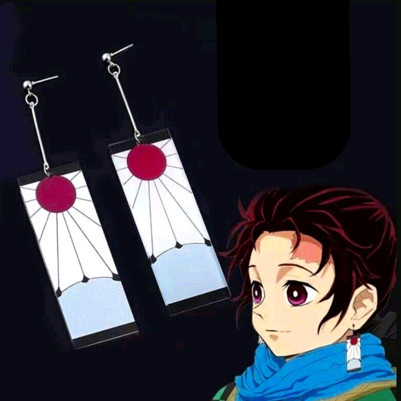 Demon Slayer Earrings (Tanjiro Kamado Hanafuda) - Picture 1 of 6